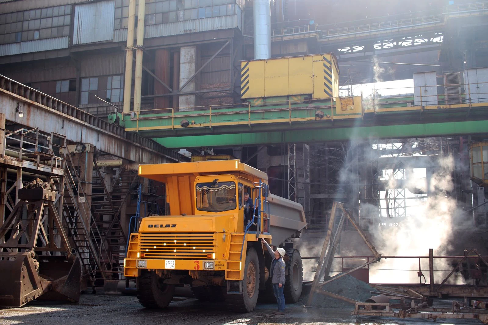 BELAZ vehicle and workers inside PFK